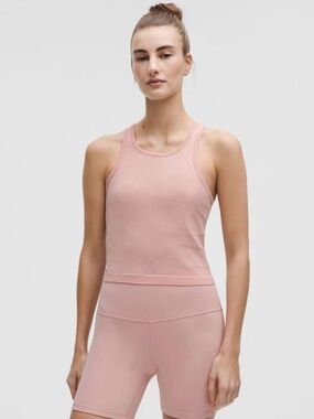 Lululemon Ebb to Street Cropped Racerback Tank Pink Haze Built-In Bra Sz 10